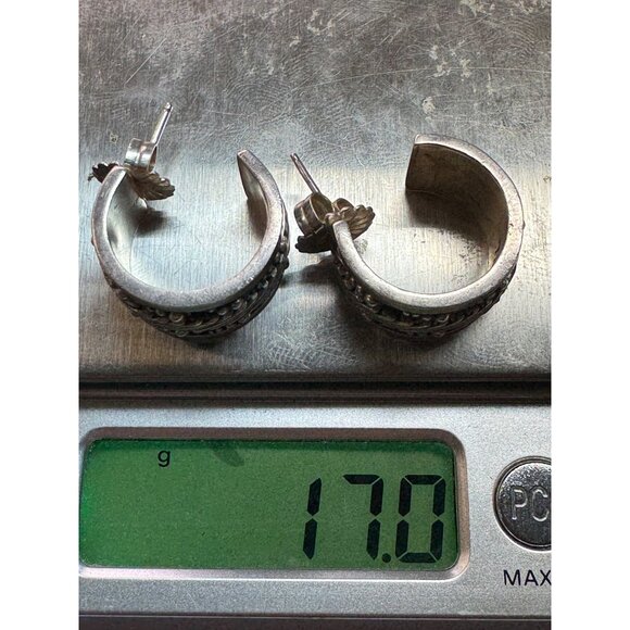 Vintage Lois Hill Sterling Silver 925 Wide Etched Hoop Earrings 17g Estate - Picture 9 of 9